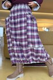 Roberta Plaid Brushed Cotton Balloon Hem Skirt Aubergine